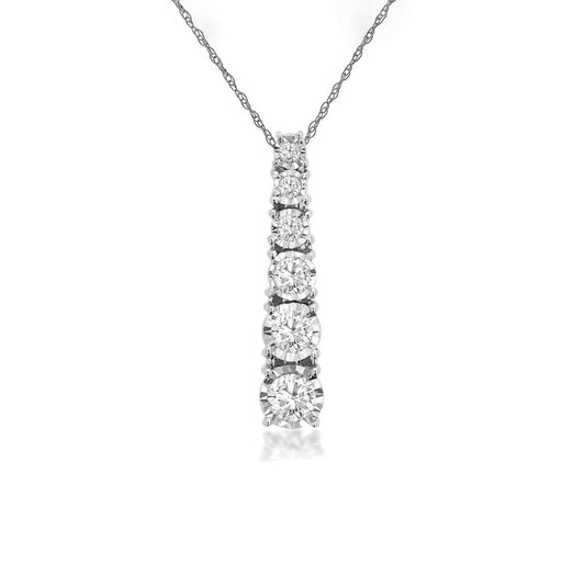 14K White Gold Graduated Diamond Bar Necklace