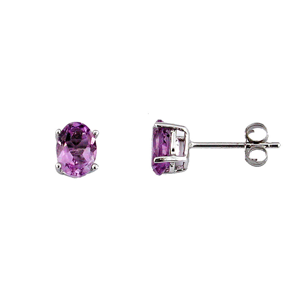 14K White Gold Oval Amethyst Post Earrings