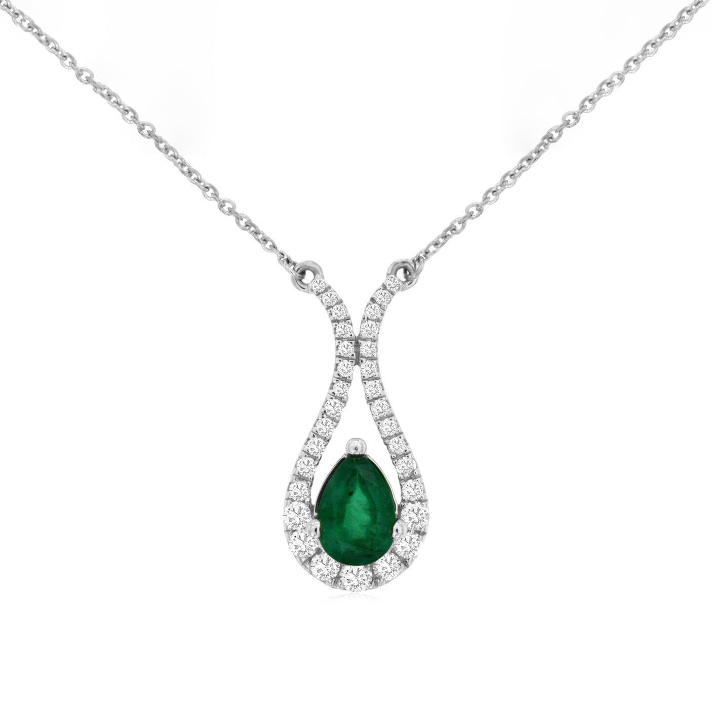 14K White Gold Emerald & Diamond Pendant