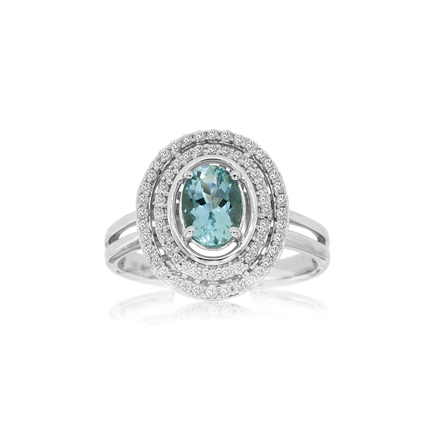 14K Oval Aquamarine & Diamond Halo Ring