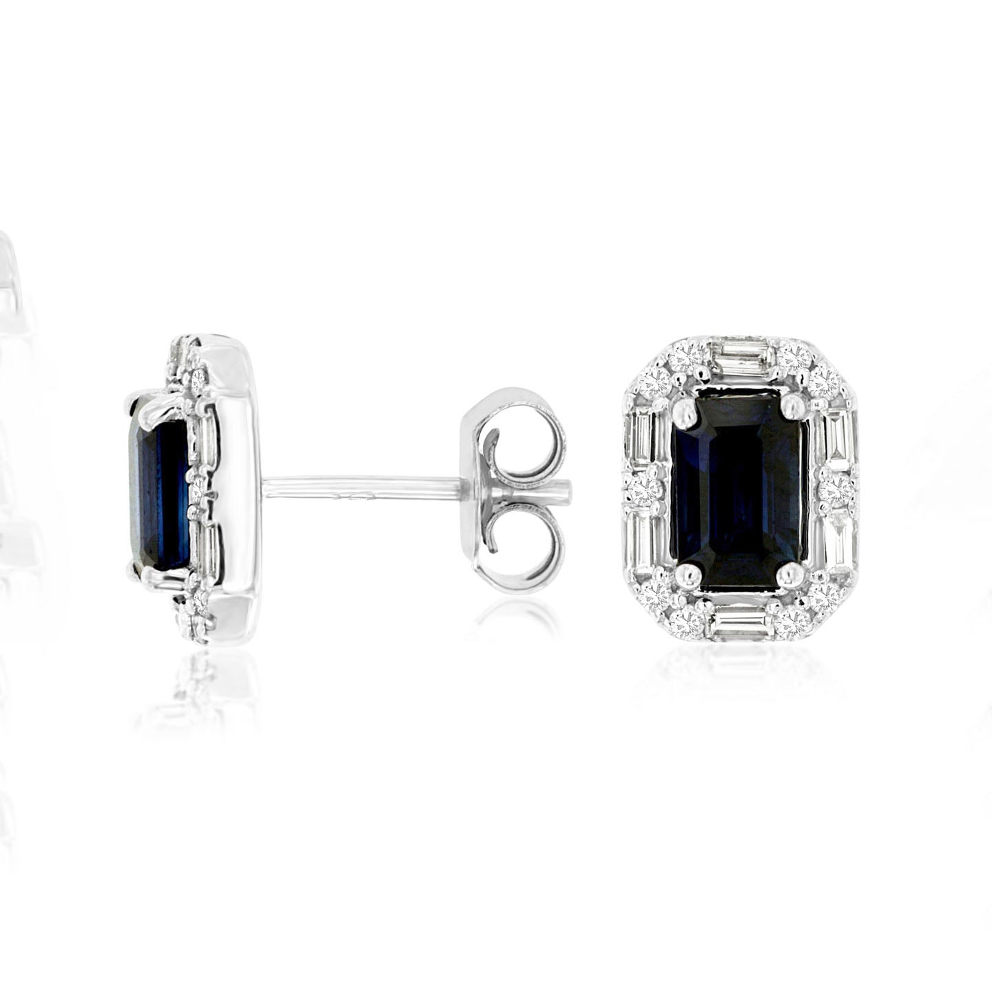 14K White Gold Sapphire & Diamond Post Earrings