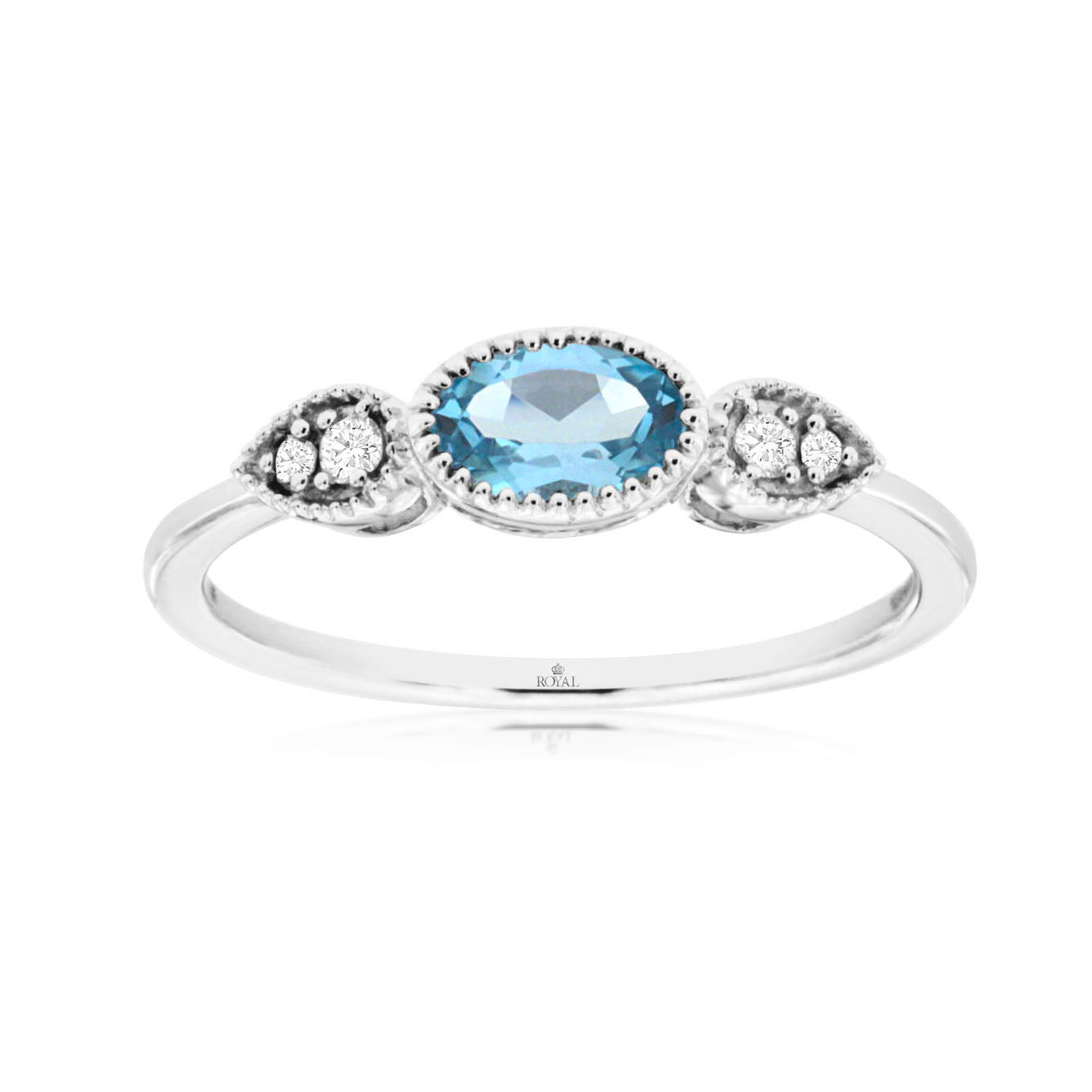 14K White Gold Blue Topaz and Diamond Ring