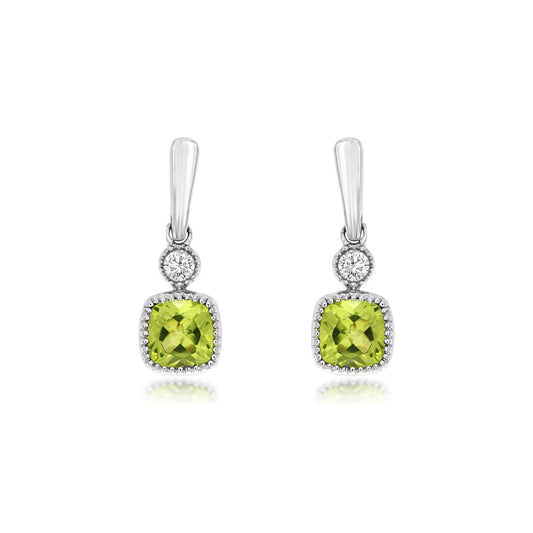 14K White Gold Peridot & Diamond Earrings