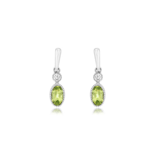 14K White Gold Peridot & Diamond Earrings
