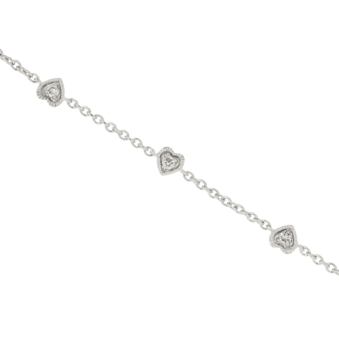 14K White Gold Diamond Hearts Bracelet