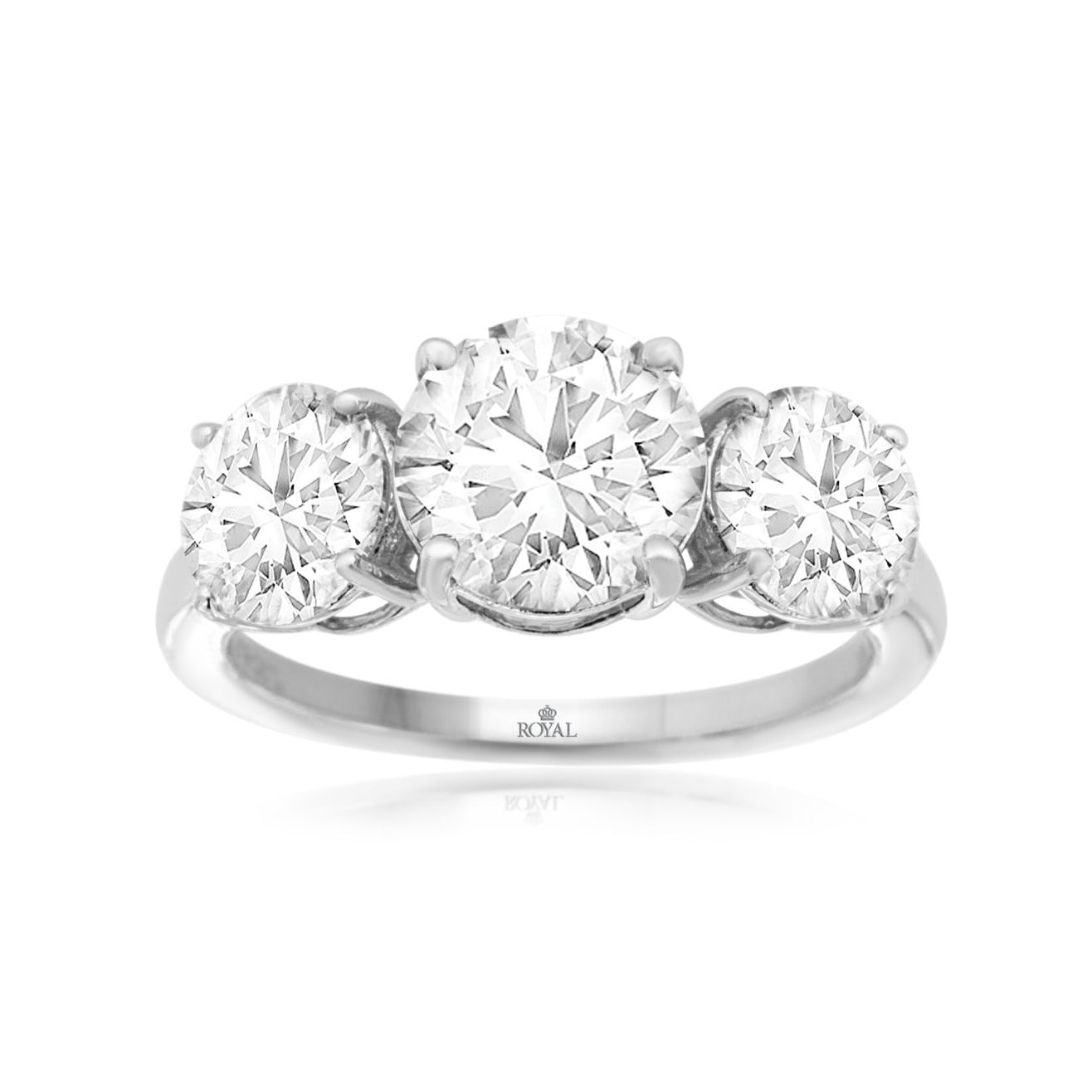 14k 4ct Three Stone Lab-Created Round Brilliant Diamond Ring