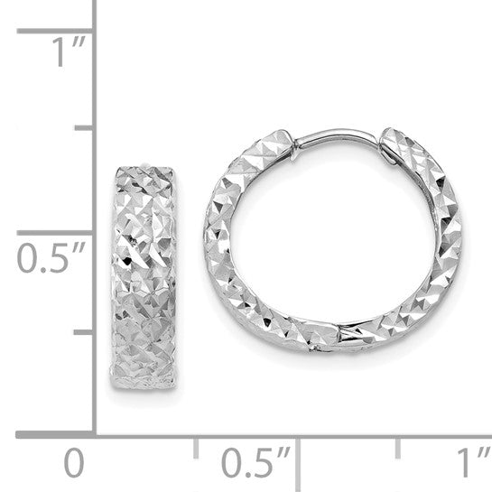 14K White Gold 12mm Diamond Cut Hoop Earrings