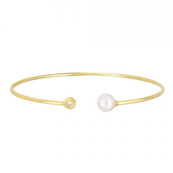 14K Yellow Gold Diamond & Pearl Cuff