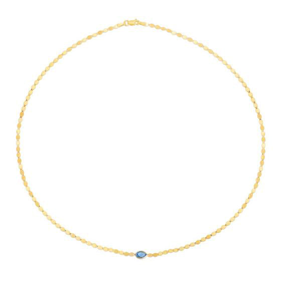 14K Yellow Gold Blue Topaz Mirrored Chain Necklace