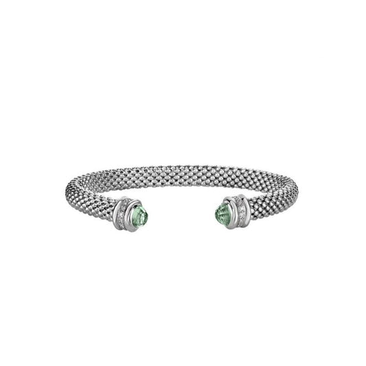 Phillip Gavriel Collection Sterling Silver Cuff with Green Amethyst & Diamonds