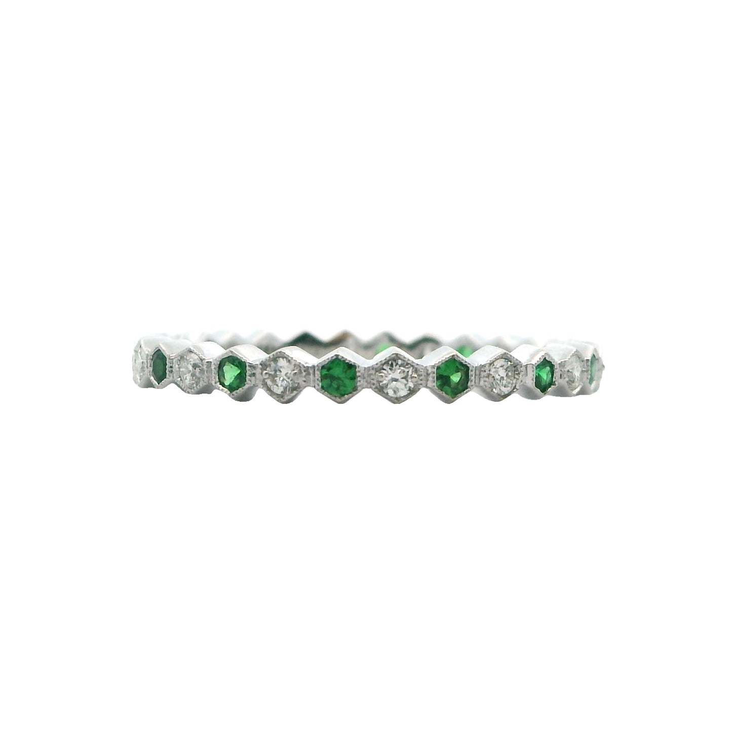 14K White Gold Stackable Diamond & Tsavorite Garnet Ring