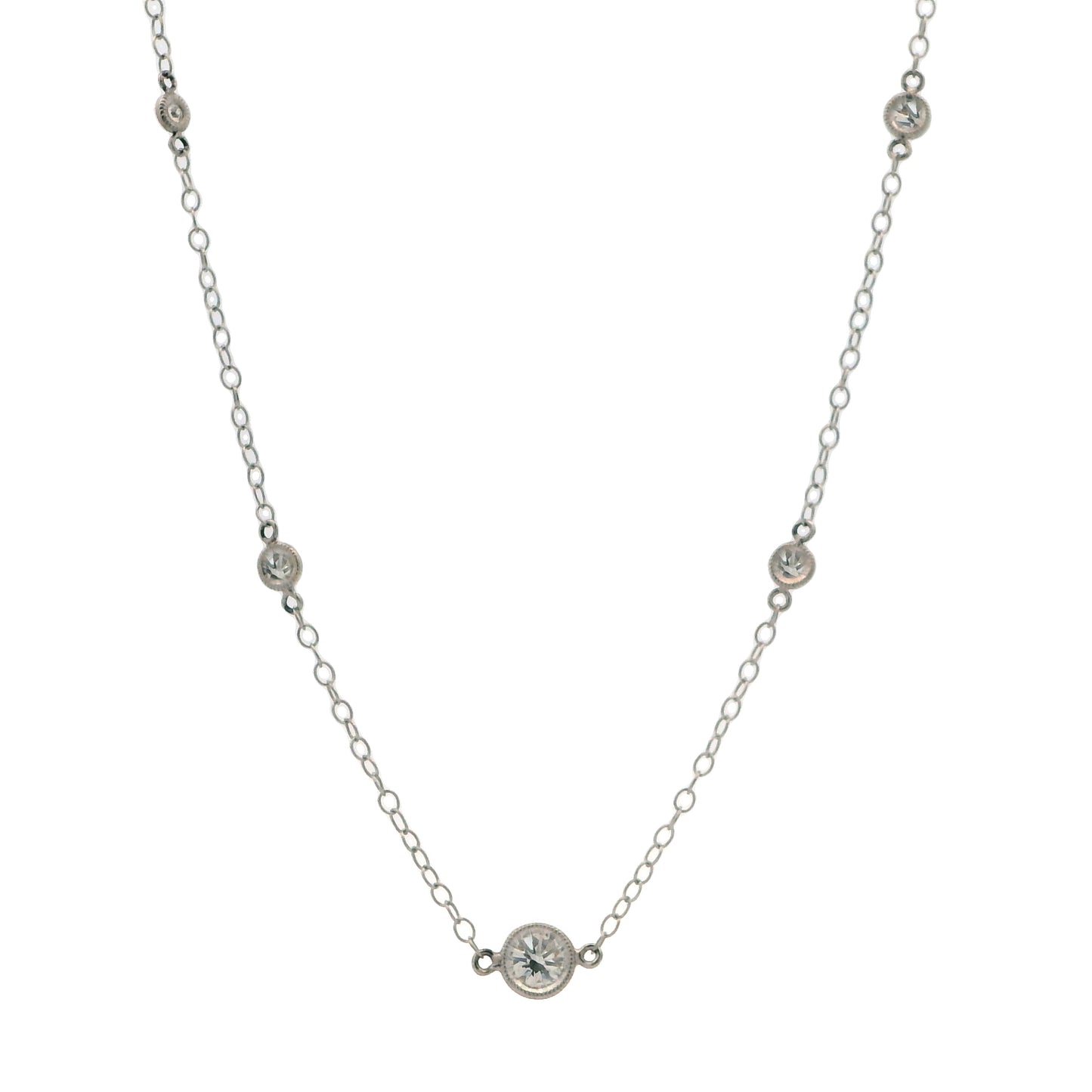 14K White Gold 0.46CT Diamond Stations Necklace