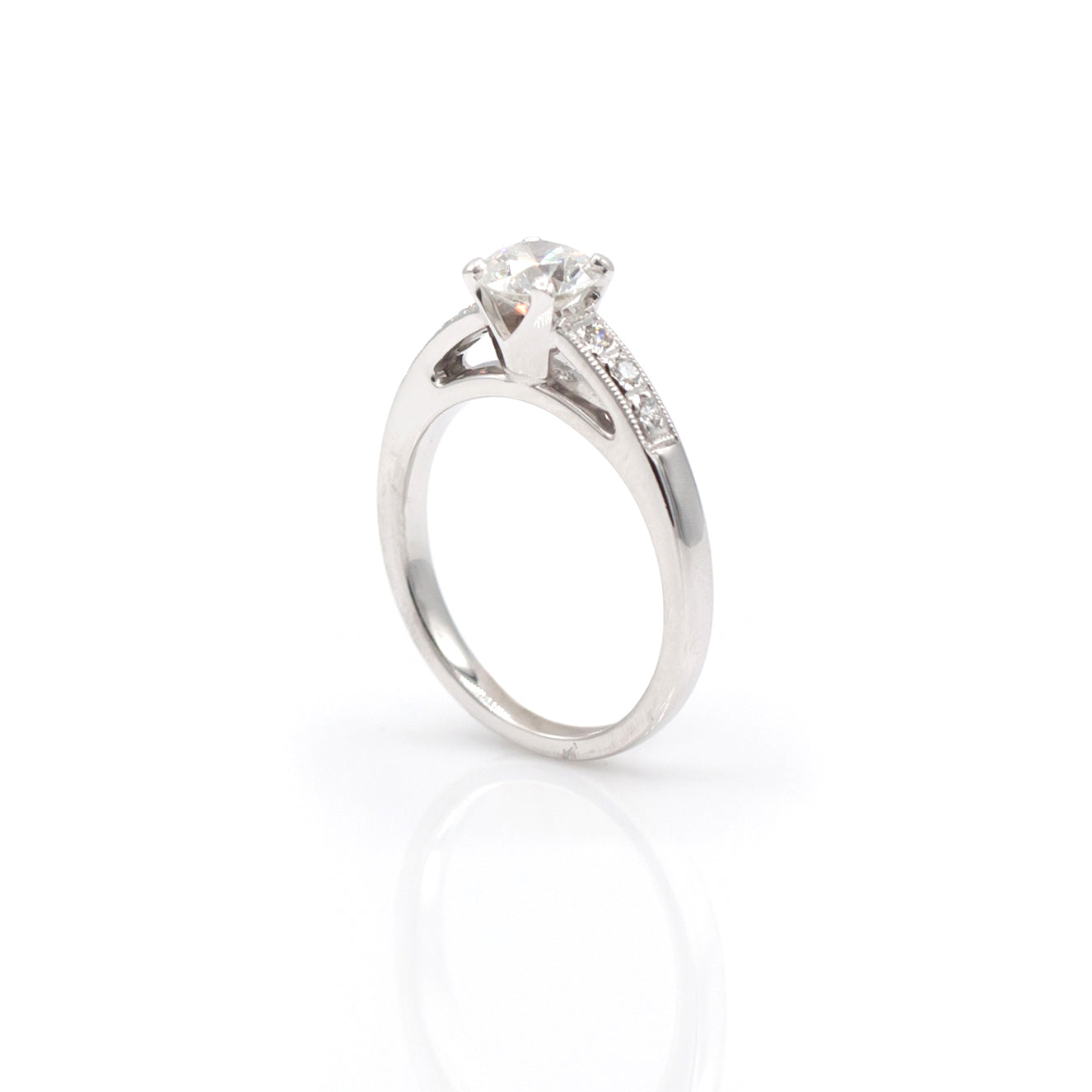 14K White Gold Cathedral Style Diamond Engagement Ring