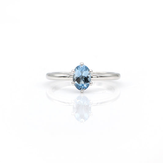 14K White Gold Solitaire Aquamarine Ring