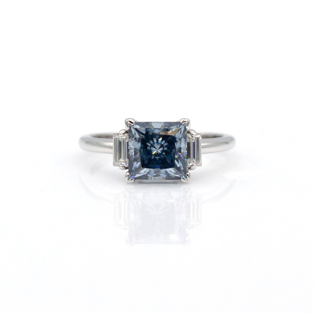 14K White Gold Blue Moissanite Ring