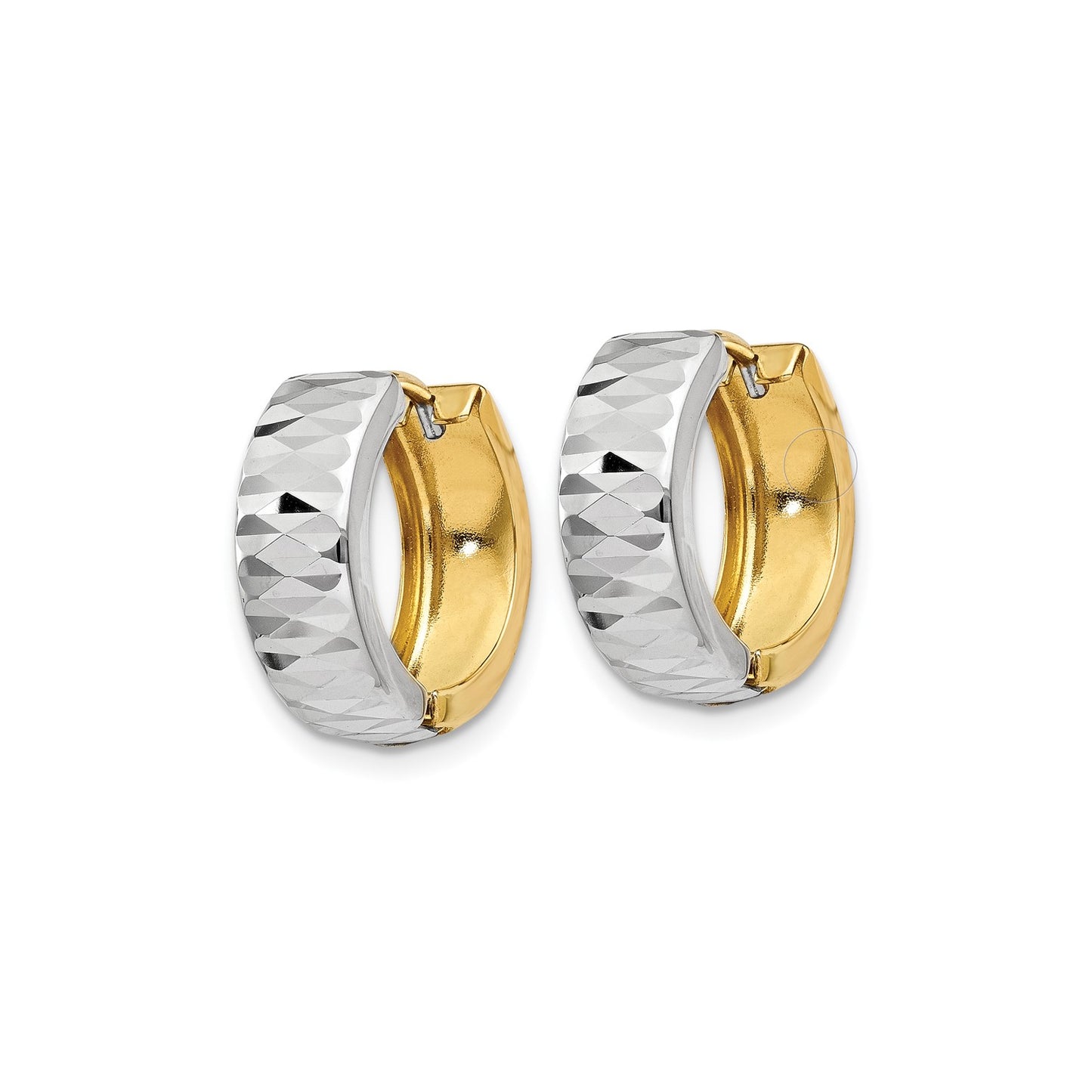 14k Gold Two-Tone 14.5mm Reversible Textured Hinged Hoop Earrings