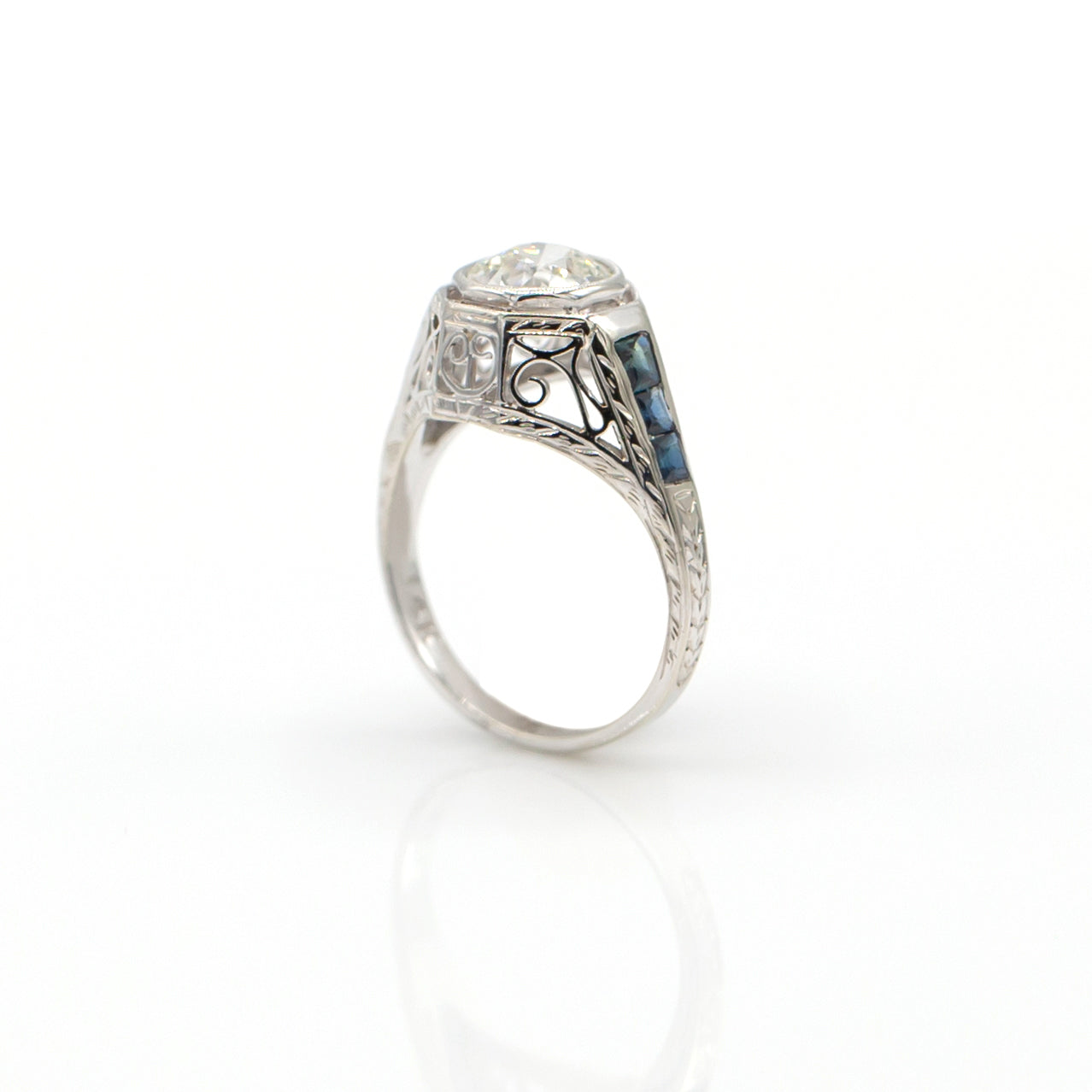 Estate Collection Art Deco 1.27CT Diamond & Sapphire Ring