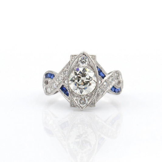 Estate Collection Platinum Art Deco 1.40CT Diamond & Sapphire Ring