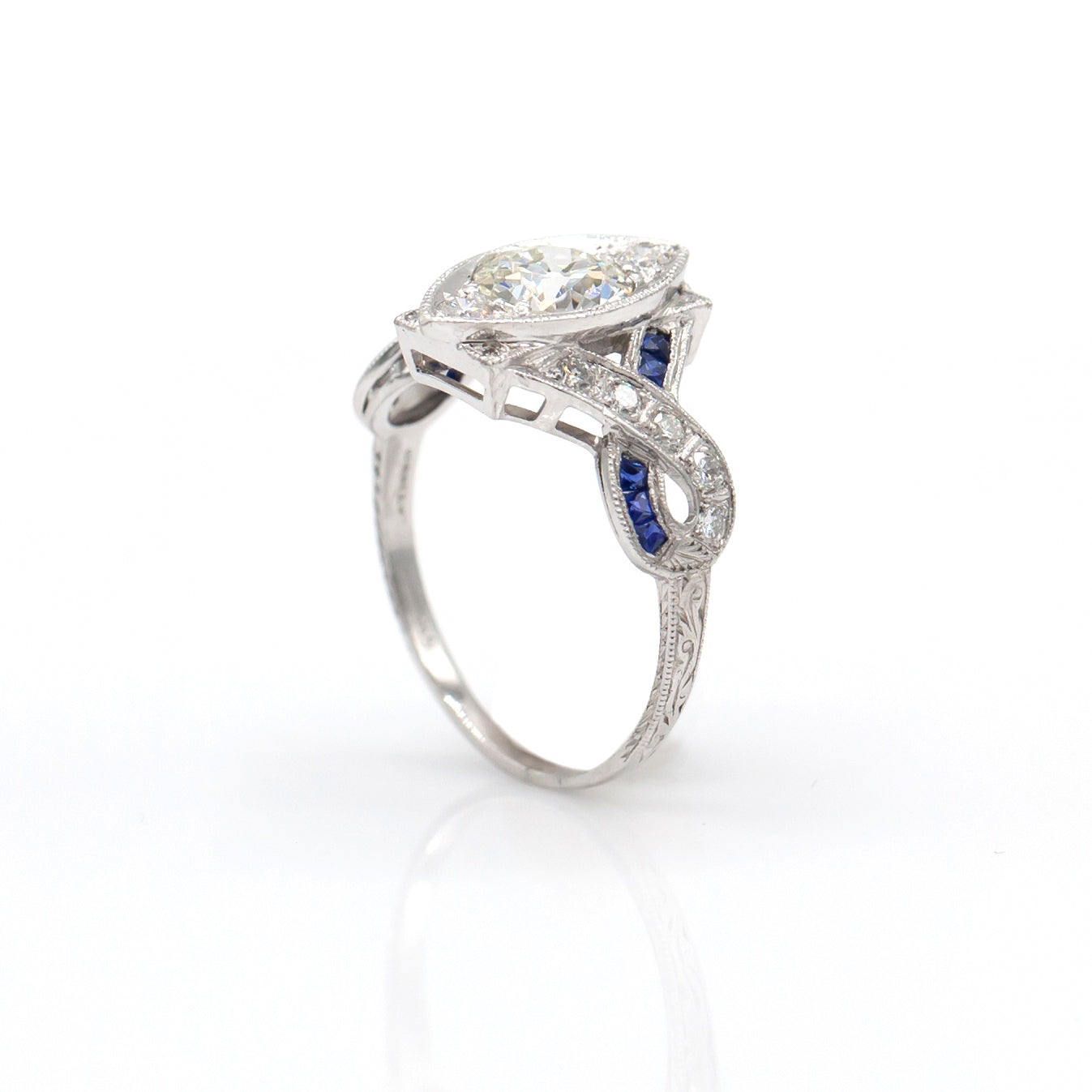 Estate Collection Platinum Art Deco 1.40CT Diamond & Sapphire Ring