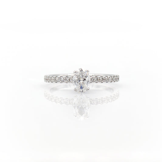 14K White Gold Oval Diamond Engagement Ring