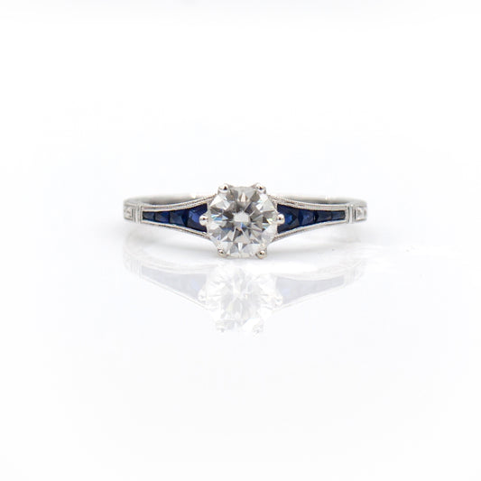14K White Gold Moissanite & Sapphire Engagement Ring