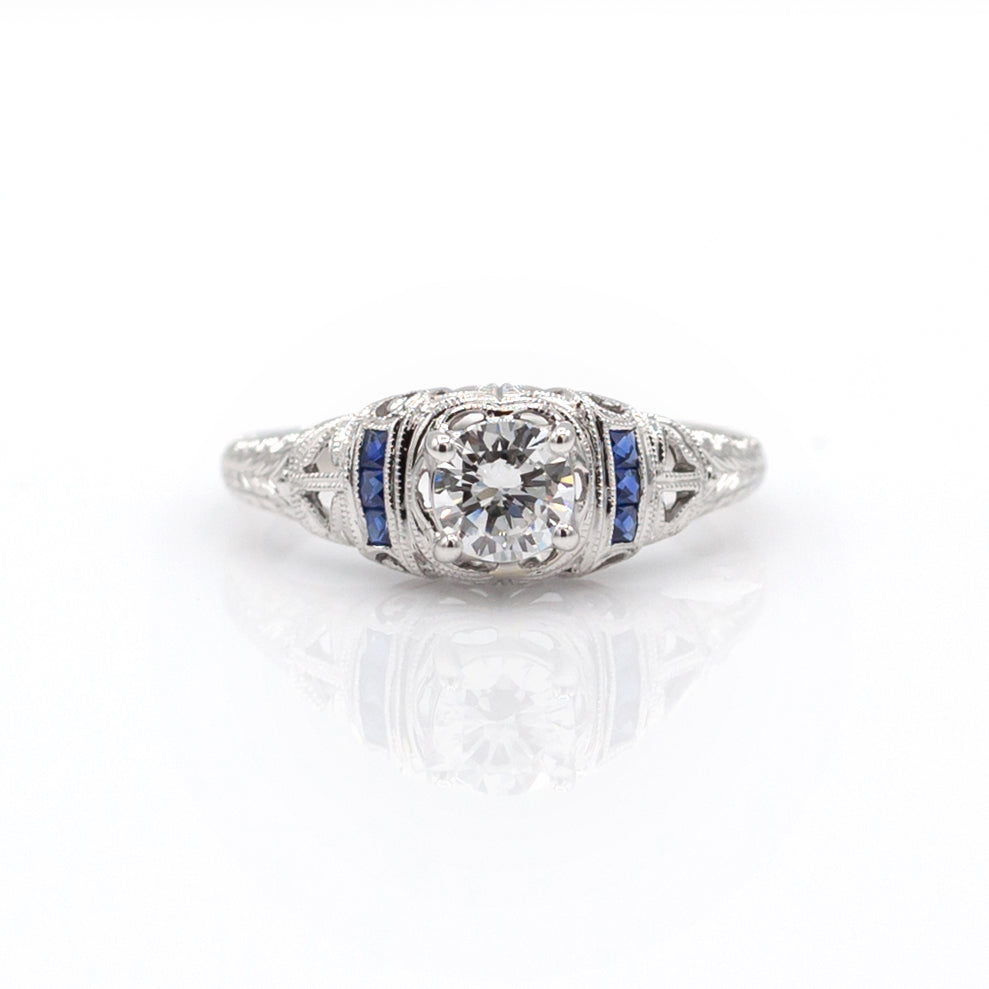 Art deco platinum diamond sapphire ring Clearance