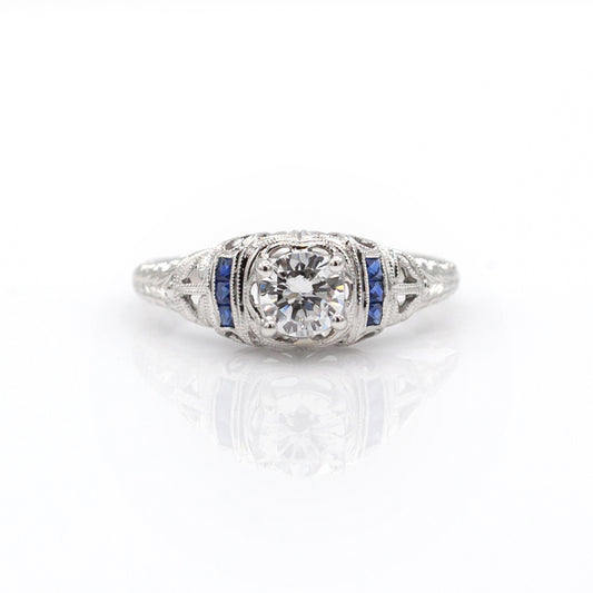 Estate Collection 14K Art Deco Diamond & Sapphire Ring