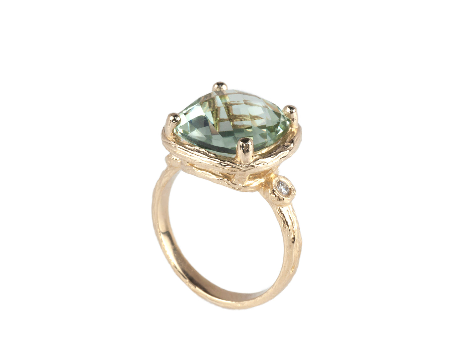 Riverbend Collection Yellow Gold Green Amethyst Ring