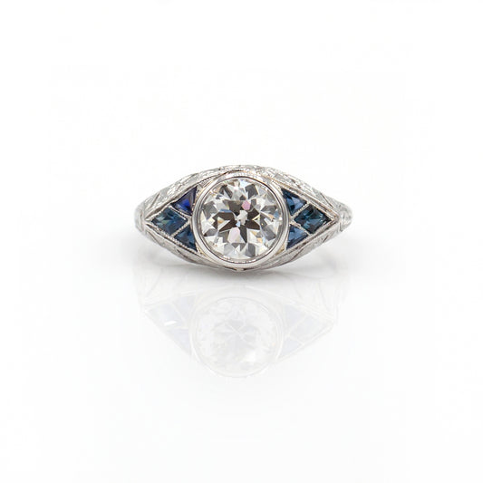 Estate Collection Platinum Art Deco Diamond & Sapphire Ring