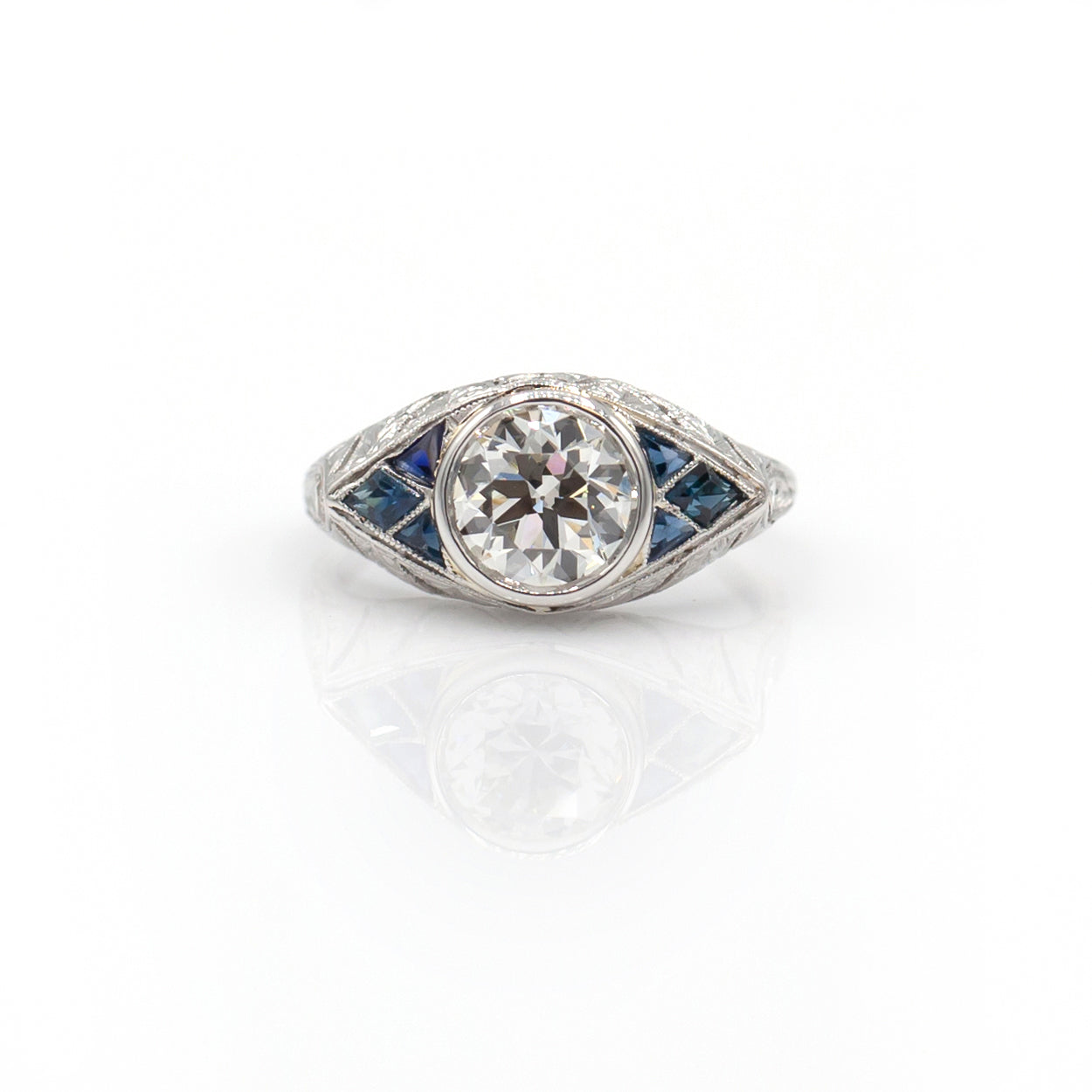 Estate Collection Platinum Art Deco Diamond & Sapphire Ring