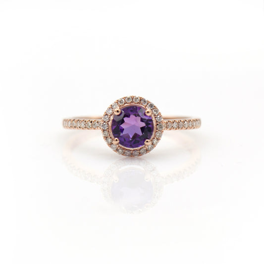 14K Rose Gold Amethyst & Diamond Ring