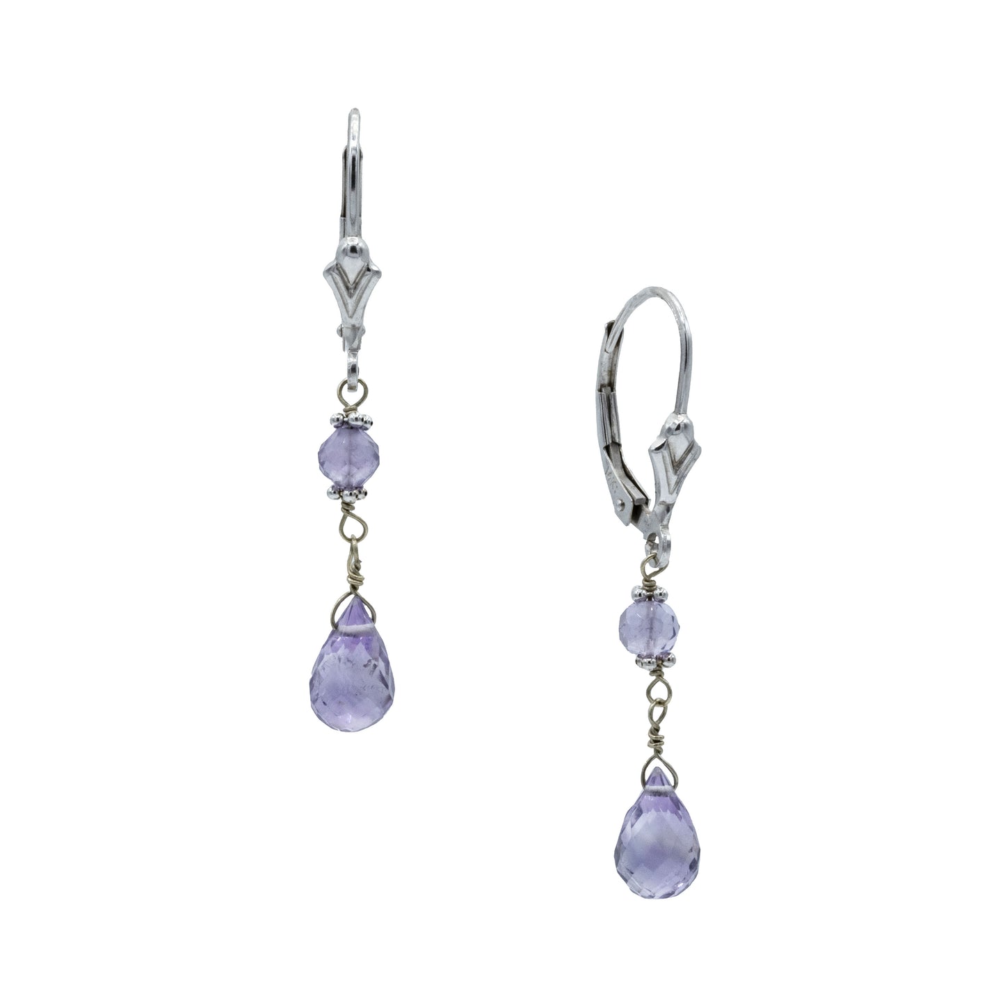 14K White Gold Amethyst Briolette Earrings