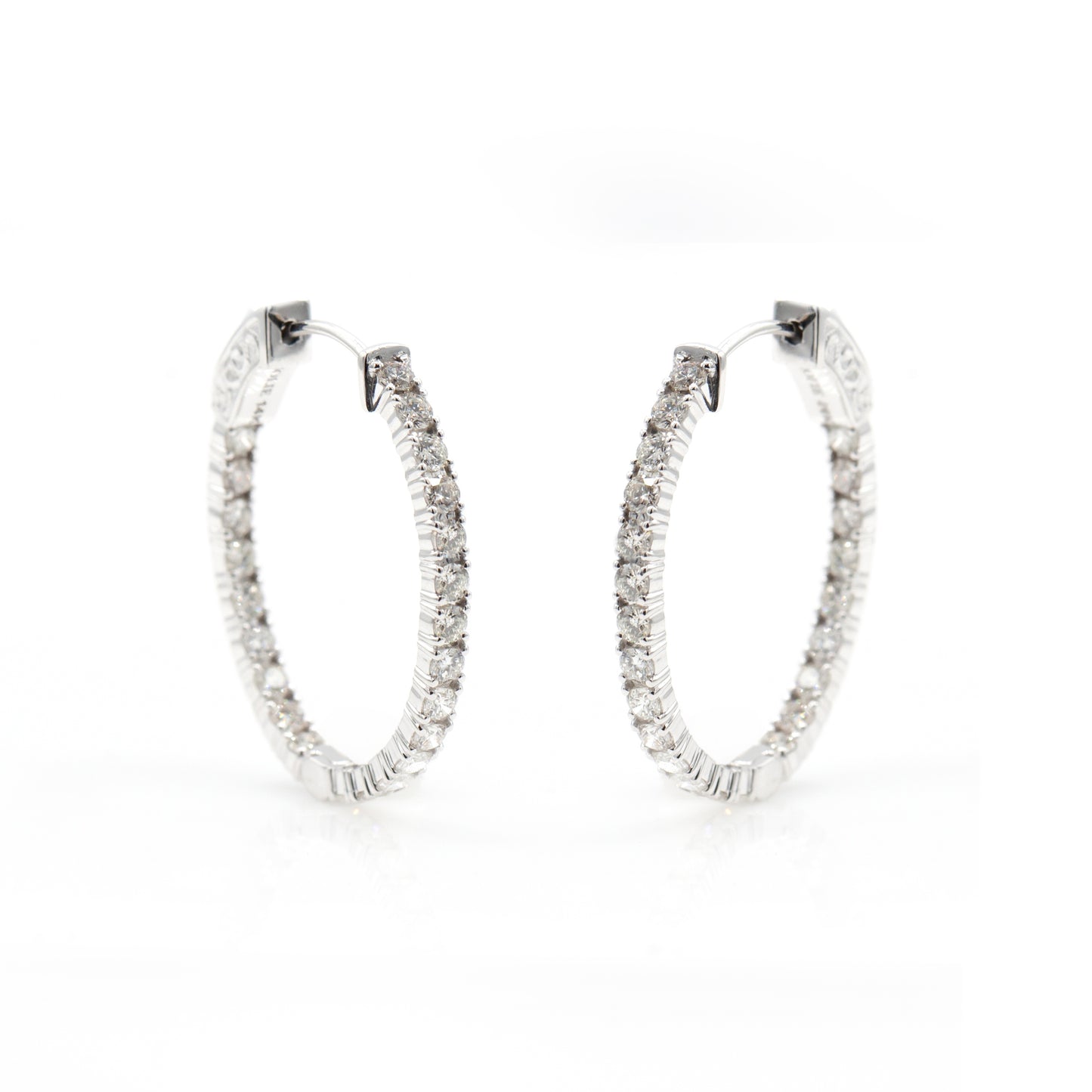 14K White Gold Diamond Hoop Earrings