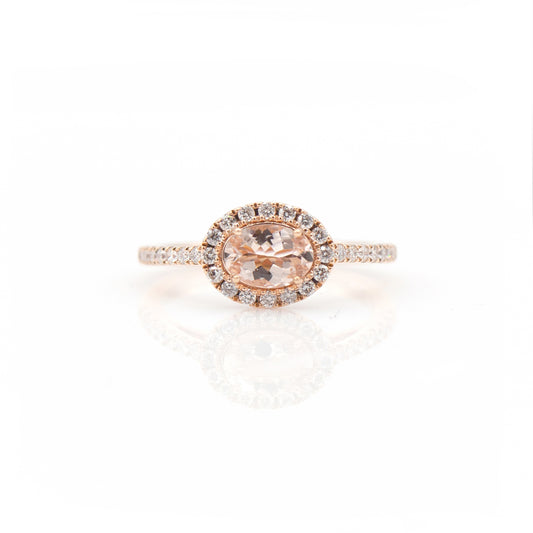 14K Rose Gold Morganite & Diamond Halo Ring