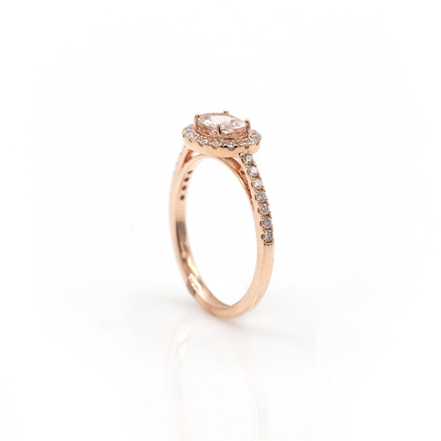 14K Rose Gold Morganite & Diamond Halo Ring