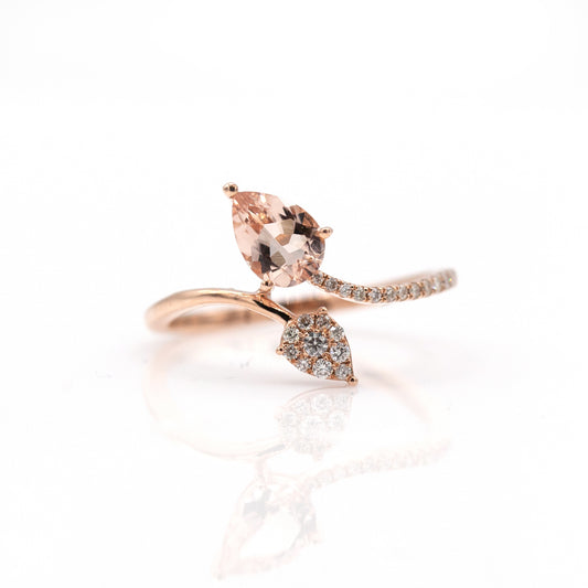 14K Rose Gold Morganite & Diamond Bypass Ring