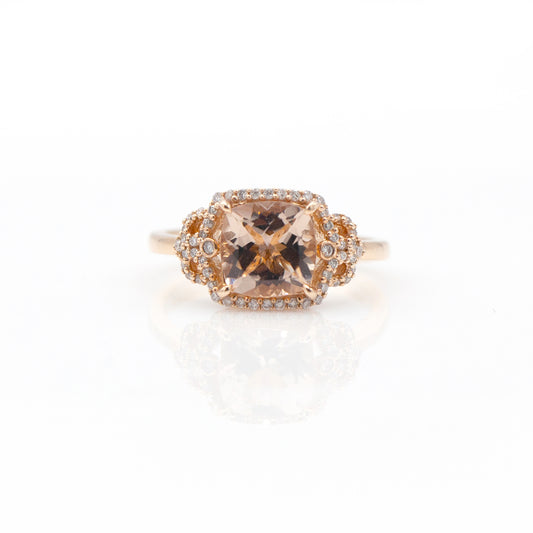 14K Rose Gold Morganite & Diamond Ring