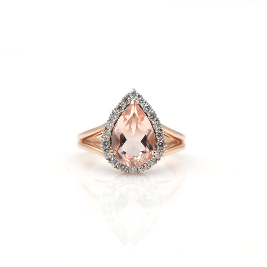 14K Rose Gold Morganite & Diamond Halo Ring