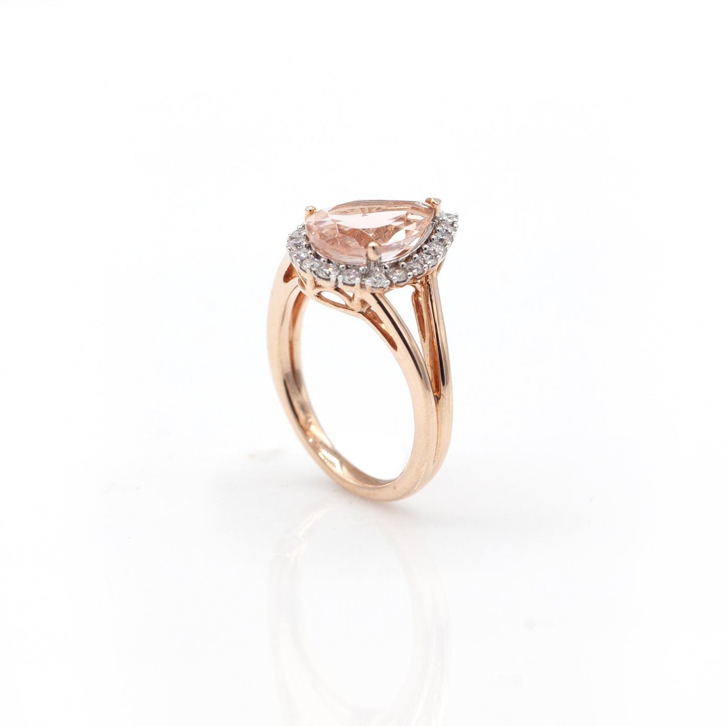 14K Rose Gold Morganite & Diamond Halo Ring