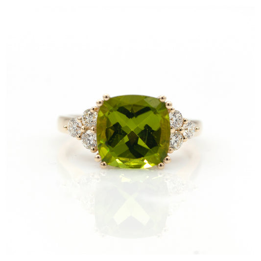14K Yellow Gold Peridot & Diamond Ring