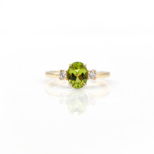 14K Yellow Gold Peridot & Diamond Ring