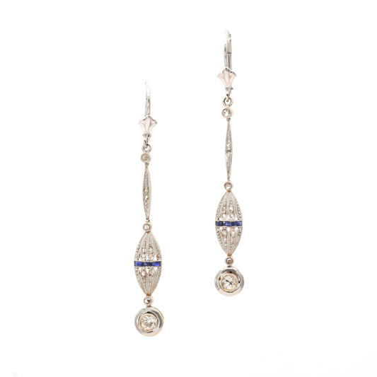 Estate Collection 18K Art Deco Diamond & Sapphire Earrings