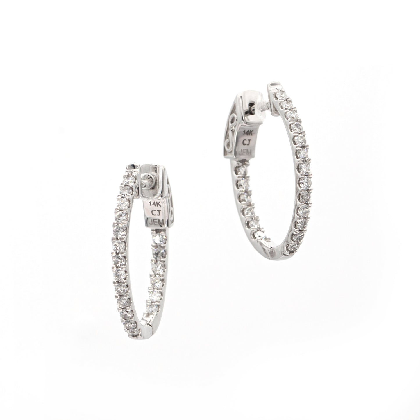 14K 0.75ct Diamond Oval In & Out Hoop Earrings