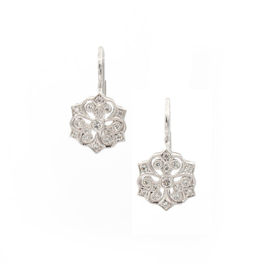 14K White Gold Leverback Diamond Earrings