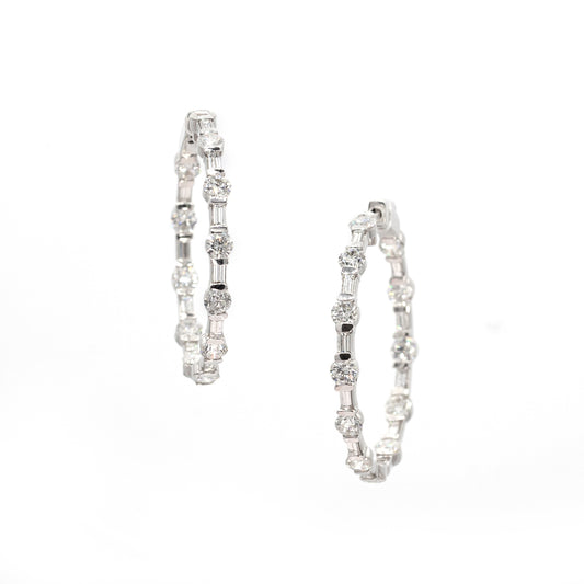 18K 5.49ct Diamond Round In & Out Hoop Earrings