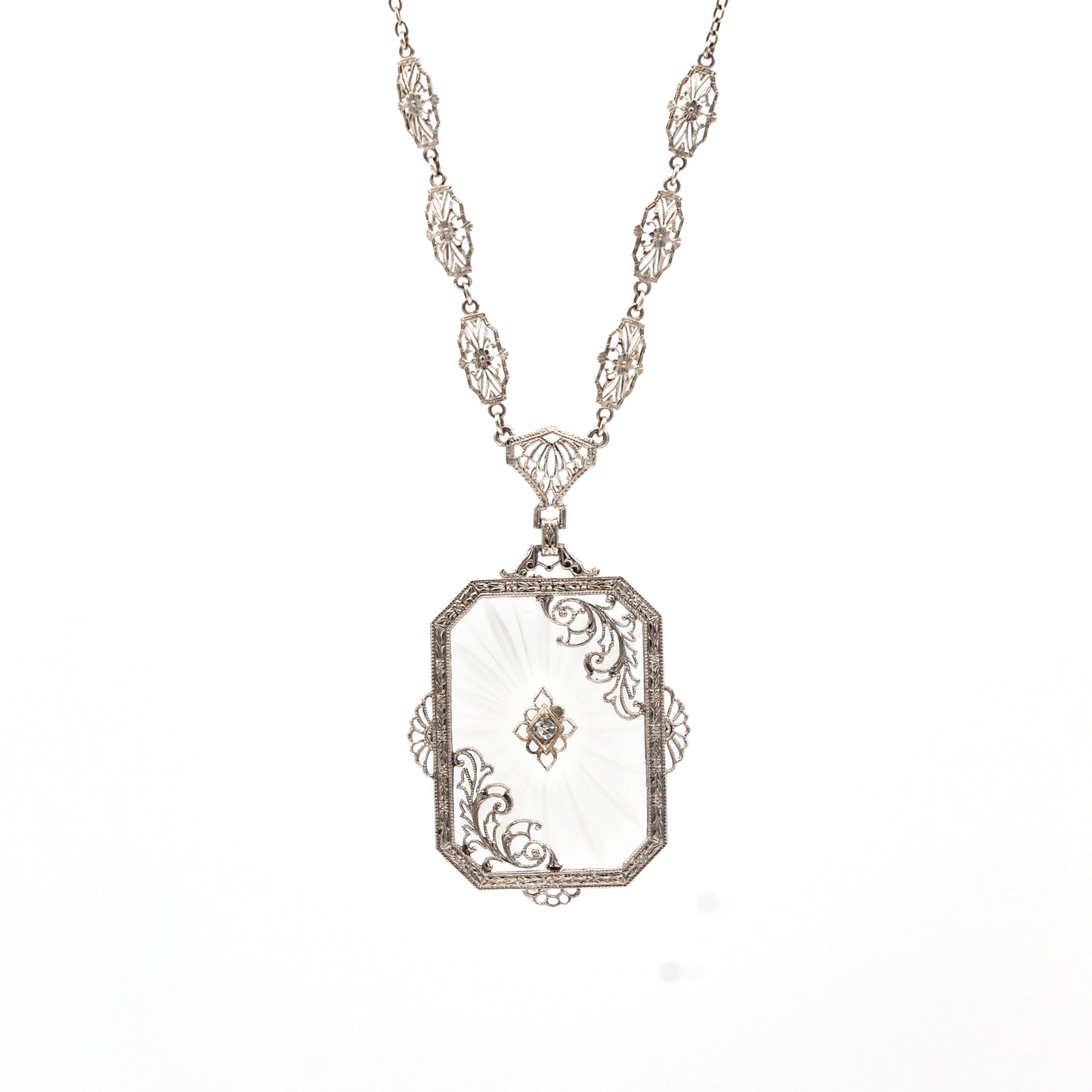 Estate Collection Art Deco Camphor Glass Diamond Pendant