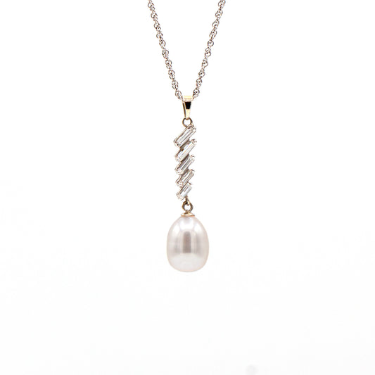Estate Collection Tahitian Pearl & Baguette Diamond Pendant