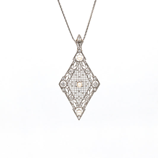 Estate Collection Art Deco Diamond & Pearl Pendant