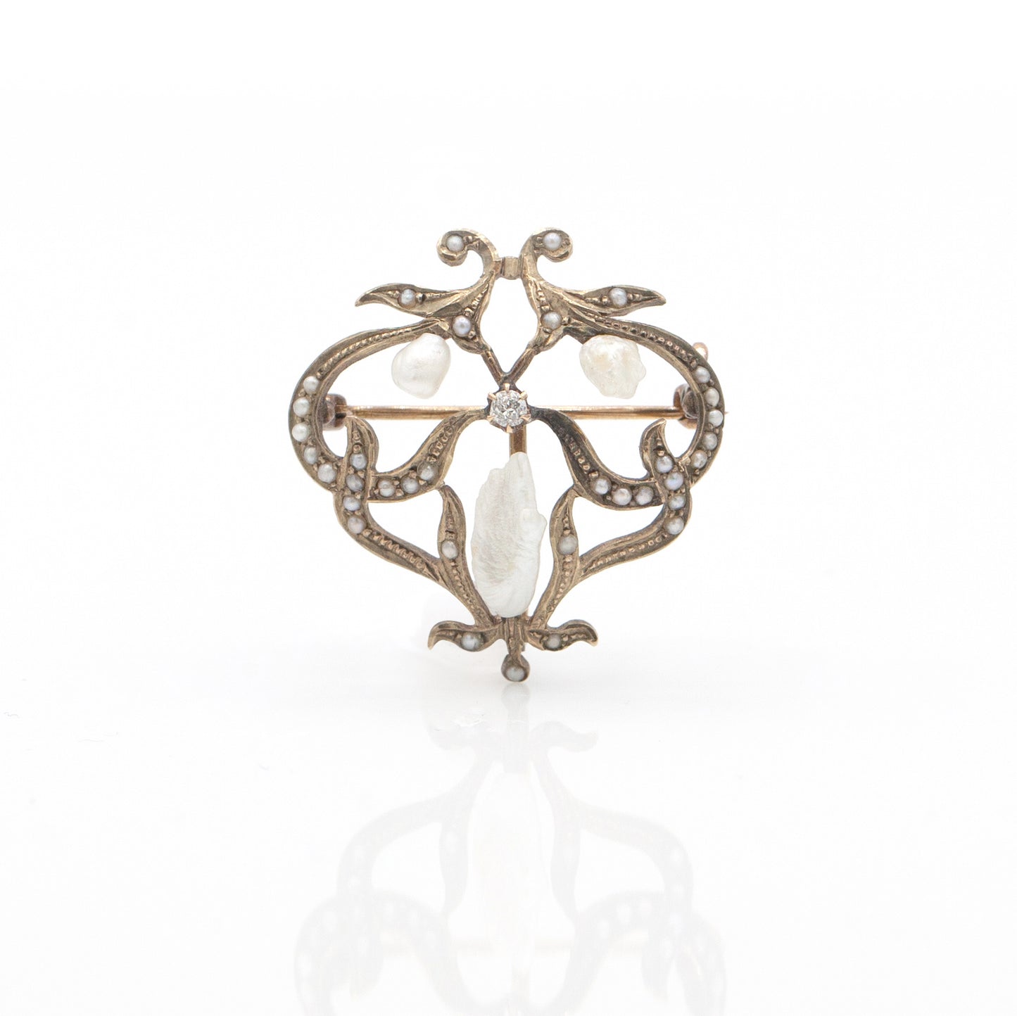Estate Collection Antique Diamond & Pearl Brooch
