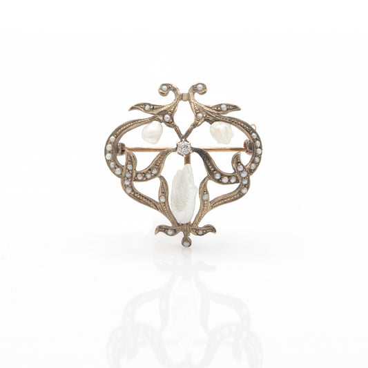 Estate Collection Antique Diamond & Pearl Brooch